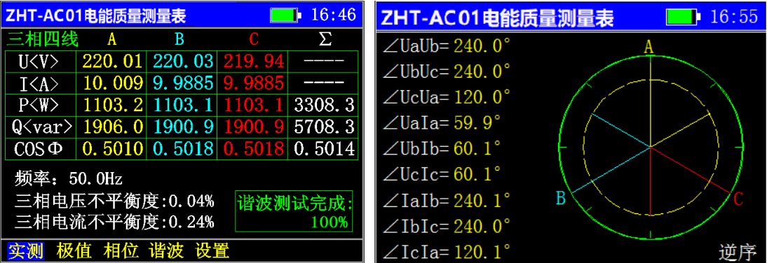 三相四线测试界面图展示